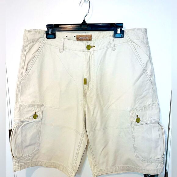 LRG roots generation mens khaki cargo pocket shorts sz 36 - Picture 1 of 9